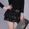 Röcke Dark Academia PU Leder Lace Patchwork Minirock mit Gürtel Frauen sexy japanische y2k Harajuku Gothic Short Black Faldas