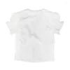 Women's T Shirts 2024 Vintage Y2K White Crop Tops Summer Women Open Front Tie Up T-Shirt 2000-talet Retro Lace Trim Puff Sleeve Milkmaid Tees