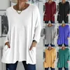 Solid Color Vintage Pocket Oversized Tshirt Female Clothing Fashion Autumn Tunics Basic Y2k Top Women Long Sleeve T Shirt 240422