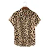 Camisas casuais masculinas estampas de leopardo de leopardo 3D Camisa havaiana Hawaiian Men Loose Summer Casual Street Fashion Top Summer Manga curta Aloha Blouse 240424