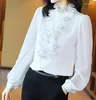 Blusas de mujer tops blusa de seda de moda 2024 camisa de verano de primavera camisas de volantes para mujeres damas deco manga larga elegante blanco blanco