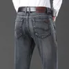 Jeans da uomo Business jeans casual jeans sciolto dritta tubo comodi pantaloni casual marca di cotone morbido pantaloni elastici fumatori fumi grigio2404