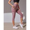 Active Pants Mesh Pocket Yoga High midja mage Capri Slim Fit Leggings