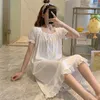 Women's Sleepwear Women Nightgowns Short Sleeve Ruffles Patchwork Sweet Bow Students Lovely Trendy Cozy Folds Retro Square Collar Soft