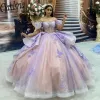 Princess Illusion Crystal Beading Ball Gown Quinceanera klänningar från axeln 3D Butterfly Ruffles Sweet Vestidos de 15 Anos