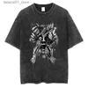 Men's T-Shirts Gothic Graphic T-shirt Retro Skull Print Horror Stripes Street Clothing Cotton Mens Large Black Short sleeved T-shirtQ240426