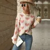 Women's Knits Autumn Winter Simplicity Solid Color Valentine's Day Casual Love Long-Sleeved Pink Sweater Fashion 2024 Arrivals D