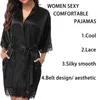 Women's Sleepwear Womens Iace silk pajamas Slpwear pajamas half Slve evening gown black lace bathroom smooth soft comfortable solid color Y240426