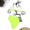 Women's Swimwear Sexy Neon High Waist Thong Bikini 2024 Cut Out Women Swimsuit Swimming Bathing Suit Brazilian Bikinis Set Mujer Biquini