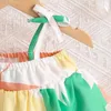 Наборы одежды 2pcs Baby Girl Summer Olde Одежда рукавица Ruffle Cami Tops Юбка для кнопки