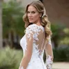 Ivory Crew Mermaid Neck Sleeve Elegant Long Dress Lace Appliques Church Wedding Gowns Illusion Back Button Bridal Dresses Robe De Mariage es
