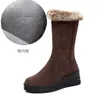 Boots High Women Warm Plexhide Ladies Long Confortable Winter Female Wedge Algody Cotton Shoes Mid-Calf Fur Zapatos Mujer