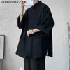 Tang Suit Mens 패션 큰 크기 린넨 셔츠 긴 소매면 린넨 느슨한 코트 7 점 소매 레트로 중국 스타일 Tops240416