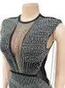 فساتين غير رسمية Idress Women's Sexy Rhinestone Chain Sparkle Glitter Mesh Bodycon Cocktail Party Club Night Outfit Drilling Clubwear Dress