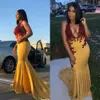 Sirène jaune robes de bal de cou licou sexy plus taille 2020 applique appliquée sans balayage