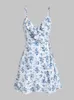 Swobodne sukienki zaful dla kobiet Disity Floral Ruffles Cami Wrap Mini sukienka z regulowanym paskiem na ramię