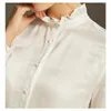 女性用ブラウスシルビエスタンドカラーシルクコットンホワイトシャツファッション長袖ウェスタントップ2024スプリングブラウス