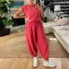 Women's Two Piece Pants Summer Casual Sports Style Two Piece Set Women Fashion Solid Loose Slveless Tshirt Drawstring Sports Pants Two Piece Set Women Y240426
