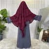 Women Muslim Solid Color Soft Chiffon Big Hijab Shawls Islamic Ladie Ramadan Eid Abayas Three-Layer Turban Headdress 240419