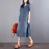 Party Dresses 2024 Summer Women's Casual O Neck Short Sleeve Jean Female Pullover Denim Loose Mid Calf Dress