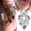 Tattoo Transfer Snake Flower Scorpion Rose Fox Wolf Waterdichte tijdelijke Tattoo Sticker Tiger Dames Dieren Flash Black Body Art Fake Sleeve 240426