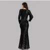 Runway Dresses Ladies Party Evening Dress Long Slve V Neck Sequin Mermaid Group Evening Dress Kvinnlig personlig SLVE Design Stage Catwalk Y240426