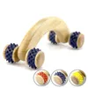 Wooden Handheld Body Roller 4 Wheels Balls Massager Arm Leg Back Foot Hand Neck Shoulder Muscle Pain Relief Massage Tool