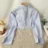 Bloups feminina Blusa da moda coreana Camisa listrada de manga longa para mulheres outono 2024 Estilo da faculdade casual ladras