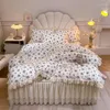 Ensembles de literie Pure Coton de style coréen Princesse en dentelle Princess Ruffles Ensemble floral avec couvrette de couvre-lits de lit de lit de lit d'oreiller 4pcs.