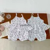 Kleidungsstücke Baby Lose Sommer Kleidungsstücke Set Girls Sweet Blumen -Hosentuch + Bloomer Kleinkind Outwear Anzug H240506