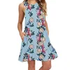 Big Round Round Neck Vest Dress lente/zomer 2024 wens nieuwe mouwloze kraanelement printzak Pocket