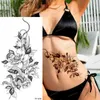 Tatuaż Tattoo 1PC Black Flower Art Body Waterproof TettaToos Kobiety chłodny wąż piękno seksowna róża lampa błyskowa fałszywa moda z rękawem rękawów 240427