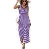 Robes décontractées robe de poule vintage Summer Purple et Black Boho Beach Long Women High Taille Graphique TRENDY MAXI