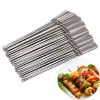Accessories Stainless Steel Barbecue Skewer Storage Tube Charcoal Grill Skewer Flat BBQ Fork Kitchen Outdoor Camping Accessories Utensils BQ
