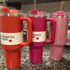 Quencher Tumblers Pink Cosmo Parada Co-Branded Flamingo Valentines Day Gift 40oz Stainless Steel Cups handle Lid Straw Car mugs Water Bottles valentines day gifts