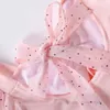 Girls one-piece swimsuits children polka dots puff sleeve princess Swimwear Kids pearls Bows beach bathing suits Z7903