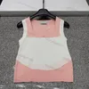 Womens Panelled Knits Tanks Vest Tops Embroidery Letter Square Collar Sleeveless Camis Yoga Tees