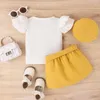 Giyim Setleri Toddler Bebek Kız Yaz Pamuk Kısa Kollu Üstler Düğmesi Bağlayıcı Şeker Renk Etek Bere 3 PCS Bebek Kıyafetleri 9m-6t