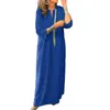 Casual Dresses Women Maxi Dress V Neck Solid Color Loose Three Quarter Sleeves Ankle Length Summer Bohemian Vacation Sundress Robe