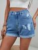 Women's Shorts 2024 Summer New Womens High Waist Fashion Hemmed Denim Shorts Hole Jeans Y240425