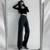 Jeans pour femmes vintage couleur solide printemps et automne série coréenne Version coréenne de grande taille de grande taille de taille 2024 marque