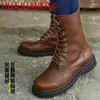 Stiefel Männer lässig natürliche Leder High Top Motorcycle Fashion Platform Schuhe Qualität Freizeit Walk Cowboy Botas