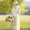 Parti Elbiseleri Johnature Kadınlar Vintage Bandage Elbise Dönüş Yatak Yarım Kollu Baskı Çiçeği 2024 Yaz Düğmesi A-Line Ramie