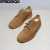 Casual Shoes Round Toe Comfortable Nubuck Men Solid Cow Skin Handmade Brown Genuine Leather Goodyear Welted Lace Up Leisure Flats Plain