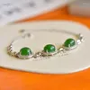 Bangle Natural Open 925 Sterling Silver Armband Inlaid Green Oval Hetian Jade Temperament Ladies Jewelles Bangles Ladies 'Gift