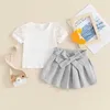 Kledingsets Peuter Girl-kleding Zomer Outfit Kinderen Babykleding Solide bloem Mesh T-shirts met korte mouwen Poere rokken met riem