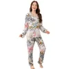 Styl sutowy w stylu sut w rozmiarze Plus S-3xl Women Slpwear Viscose Długie wydrukowane kardigan garniturek Pajama Pour Femme odzież domowa Y240426