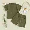 Clothing Sets Toddler Boy Summer Clothes Cotton Linen Outfits Solid Short Sleeve Button Down Shirt Tops with Shorts Set Childrens Clothing