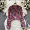 Womens Sweaters 2023 Fashion Sweet Girls Colorf Hairball Design Coarse Yarn Knitted Plover Sweater Women Long Sleeve Short Jumper Crop Dhdjz