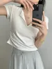 Frauen T-Shirts Frühling/Sommer koreanischer schlanker kurzer Kurzstil mit einem halb offenen Kragen Design und reinem T-Shirt-Top aus Baumwollärmel
